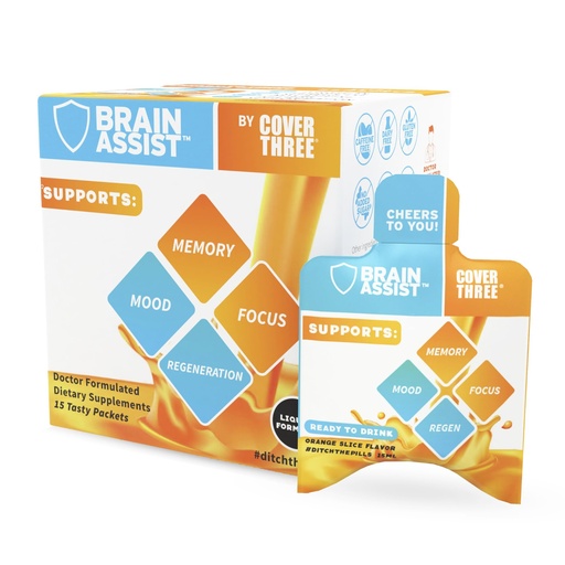 [BRSWYHTRAQPREDI2] Cover Three Brain Assist Brain Supplement, Nutritional Focus Supplement with Curcumin, Uridine, Orange Slice Liquid Brain Support Formula, High Performance Memory Supplements