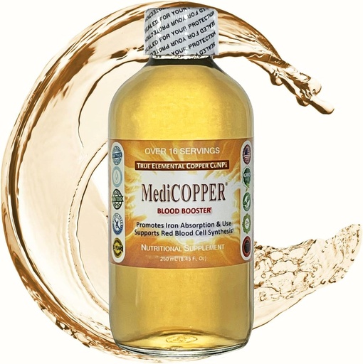 [BRSRMYYZBMAR6CTL] MediCOPPER Blood Booster True Colloidal Copper CuNP Nutrient - 250 mL in Clear Glass Bottle