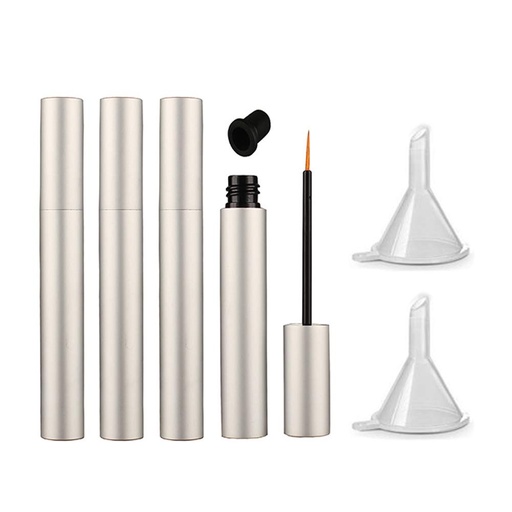 [BRSWYYL3DMOWMHLO] lasenersm 4 Pieces 5ml Aluminum Empty Eyeliner Tubes Refillable Eyelash Growth Liquid Bottle Plastic Eyeliner Vials Tube with Brush Eyelash Growth Oil Mascara Tube with 2 Mini Funnels, Matte-Silver