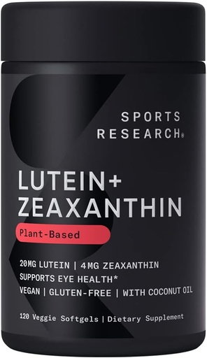 [BRSWGFQPCEMBECDZ] Sports Research® Lutein and Zeaxanthin Capsules - Eye Health Support Supplement Made with Lute-Gen® and Organic Coconut Oil - Vegan Friendly & Non-GMO Verified - 120 Veggie Softgels