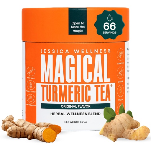 [BRSROYYKCQFBAAA2] JESSICA WELLNESS Magical Turmeric Tea with Ginger, Black Pepper and Stevia | Turmeric Powder Organic Blend | 3.5 oz (Original Flavor)