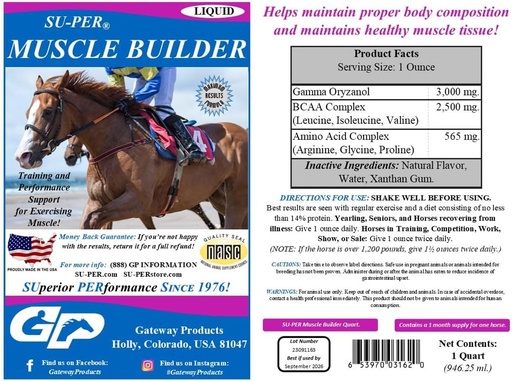 [BRSROADQCQCR4FDK] SU-PER Muscle Builder Horse Supplement - Training and Performance Support for Exercising Muscle - 1 Gallon + Pump