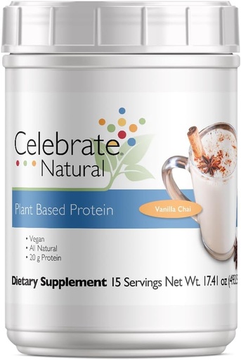 [BRSRMAALB4HAYDTF] Celebrate Vitamins Vegan Protein Powder - All Natural Plant Based Protein Shake Mix - 20g Pea Protein & 3g Fiber, for Post-Bariatric Surgery - Vanilla Chai (15 Servings)