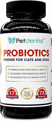 [BRSWKHQQOUHACCL7] Probiotics for Dogs and Cats 17 Bacterial Strains 73 Billion CFUs Powder Supplements for Dogs Dental Care Health Bad Breath Dog Digestion Skin Coat and Immunity Support -90g