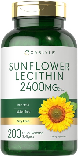 [BRSWGFL6BMNAKEQU] Carlyle Sunflower Lecithin Softgel Capsules | 2400mg | 200 Pills | Rich in Phosphatidyl Choline | Non-GMO, Soy Free, Gluten Free Supplement