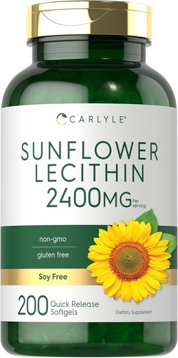 [BRSWGFL6BMNAKEQU] Carlyle Sunflower Lecithin Softgel Capsules TENIDO 2400mg TENIDO 200 Conteo Rich in Phosphatidyl Choline TEN NO-GMO, Soy Free, Gluten Free Supplement