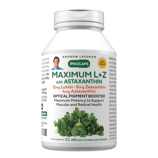 [BRSWYEAROQPQKD3D] ANDREW LESSMAN Maximum L+Z with Astaxanthin 240 Softgels - 12mg Lutein, 6mg Zeaxanthin, 4mg Astaxanthin. Key Nutrients to Support Eye and Brain Health, and Promote Healthy Vision.