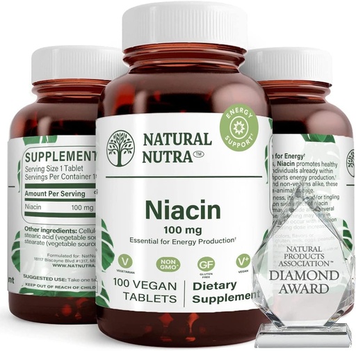 [BRSWYAYRCQHRYDL7] Natural Nutra Niacin supplement for Energy, Help Maintain Body Fats, Improve Digestion, Promotes Skin Health, Boost Energy and Brain Function, Non-GMO, Gluten-Free, 100 mg, 100 Tablets (Pack of 2)