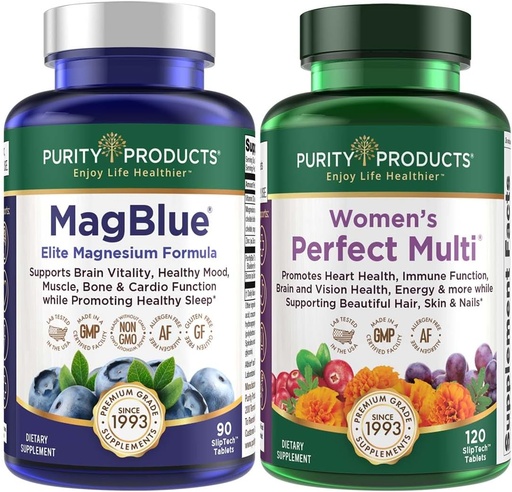 [BRSRMFI5OUHQAHTL] Produkty čistoty Bundle - MagBlue + ženské perfektní Multi - MagBlue (Magnesium Bisglycinate + Vitamin D3 + Více) - Ženy perfektní Multi - Podporuje Močové Trakt Zdraví, Imunita, Vlasové kožní nehty + Více