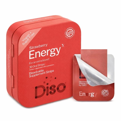 [BRSRAGIQBYFWAHLF] DISO - Energy - Fast-Dissolving Caffeine Strips with Vitamins, Strawberry Flavor, Vegan, Sugar Free, High Absorption, Gluten Free, Individually Wrapped, 30 Dissolvable Strips