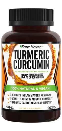 [BRSWGHD6AUHBYG3V] Turmeric Curcumin with BioPerine Black Pepper & 95% Curcuminoids, 1965mg, Maximum Absorption for Joint Support, Non-GMO Turmeric Capsules, Made in USA - 90 Veg Caps