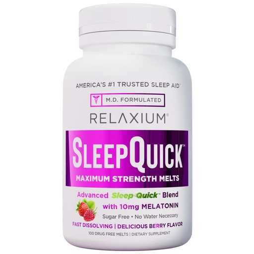 [BRSROAA2OJ7GEDTH] Relaxium Sleep Quick Maximum Strength Melts, Fast Acting Sleep Aid with 10 mg Melatonin, Drug Free Dietary Supplement, Vegan, Gluten Free, Made in USA, 100 Servings, Berry Flavor