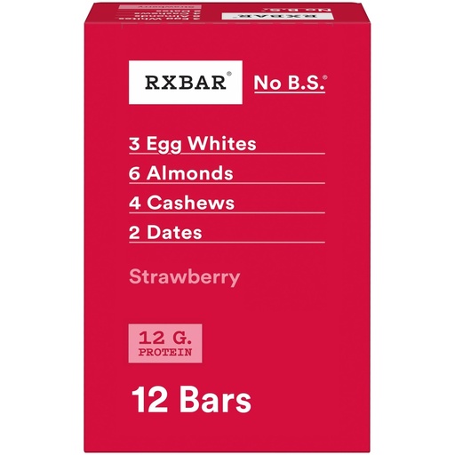 [BRSRMFA2AUHBUEL7] RXBAR Protein Bars, 12g Protein, Gluten Free Snacks, Strawberry, 22oz Box (12 Bars)