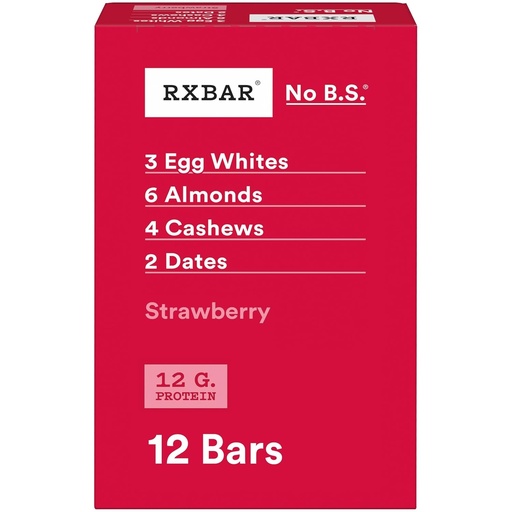 [BRSRMFA2AUHBUEL7] RXBAR Protein Bars, 12g Protein, Snacks gratis, Fresa, 22oz Caja (12 Bares)