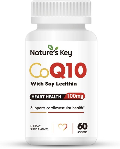 [BRSRMCY2AUPBG334] Nature's Key CoQ10 200mg Softgels - 3X Better Absorbtion Water Soluble Coenzyme Q10 for Heart Health with 50mg Soy Lecithin - 1 Month Supply(60 Counts)