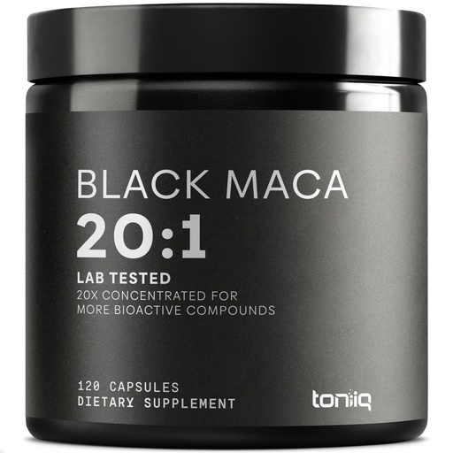 [BRSROGQKOZ7W2AAY] Toniiq Black Maca Root - Ultra High Potency 20:1 Extract - Single Origin, Wildcrafted & Highly Concentrated - Third-Party Lab Tested - 120 Capsules