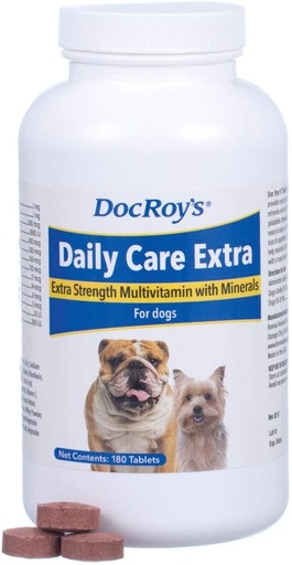 [BRSWIYTQCV7AECLO] Doc Roy's Daily Care Extra, Advanced Multivitamin for Dogs, Supports Energy, Immune, Muscle, Bone and Brain Health, Provides Vitamins A C D3 E B Complex, Iron Zinc Magnesium Iodine, Made in USA 180 ct