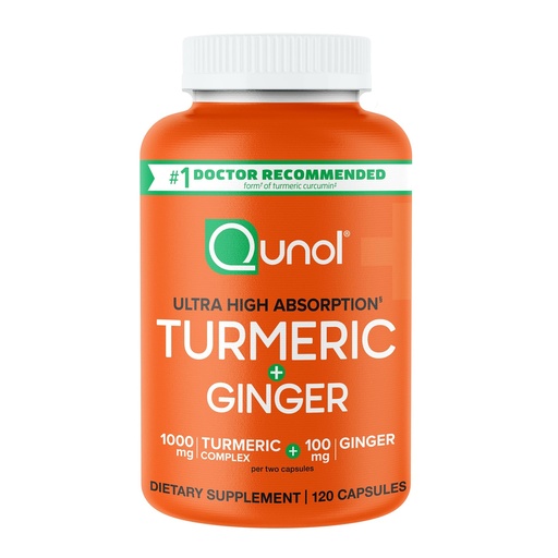 [BRSRAGABAAMQK337] Qunol Turmeric and Ginger Capsules, 1000mg Turmeric Supplement, Ultra High Absorption to Support Joint Health, #1 Doctor Recommended Form of Turmeric Curcumin, 120 Count (Pack of 1)