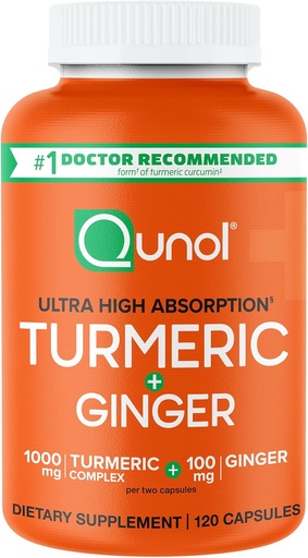[BRSRAGABAAMQK337] Qunol Turmeric och Ginger Capsules, 1000mg Turmeric Supplement, Ultra High Absorption för att stödja gemensam hälsa, # 1 Doctor Recommended Form of Turmeric Curcumin, 120 Count (Pack of 1)