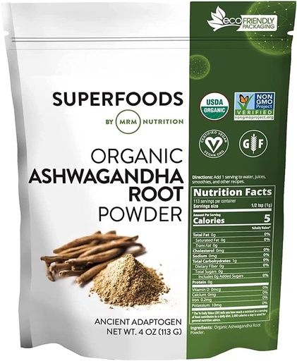 [BRSW2BIDOR7RYHQY] MRM Nutrition Organic Ashwagandha Root Powder | Superfoods | Forntida adaptogen | Antioxidanter | Vegan + Glutenfri | 113 portioner