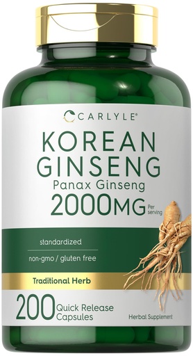 [BRSROCAPPJ5B42Q2] Carlyle Korean Ginseng Capsules | 2000mg | 200 Count | Standardized Panax Extract Supplement | Non-GMO and Gluten Free Formula