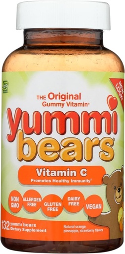 [BRSWIYYIDEORAYIZ] Yummi Bears Vitamin C Chewable Gummy Vitamin Supplement for Kids, 132 Count (Pack of 1)