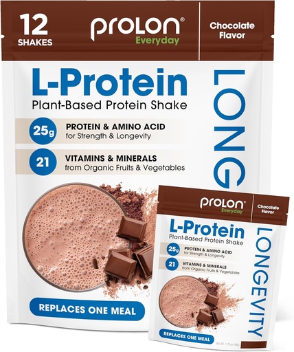 [BRSROCD6B4JWCFAU] Prolon Longevity Plant Based Protein Powder , Muscle Synthesis " Repair, Healthy Aging, Boost Performance , Vitamins, Gluten Free, Amino Acids, Antioxidants , 25g of Protein , Chocolate, 12 Packets