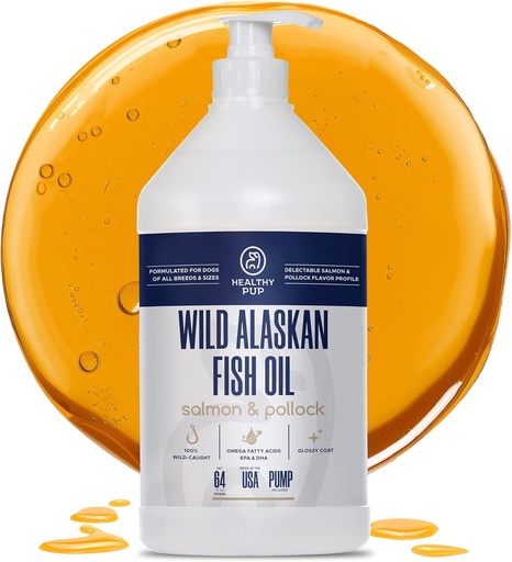 [BRSROCT2B4CQAG3F] Wild Alaskan Salmon Oil for Dogs with Pollock - 64 oz of Pollock and Salmon Oil, Omega 3, EPA, and DHA - Dogs Skin and Coat Supplement - Made in USA