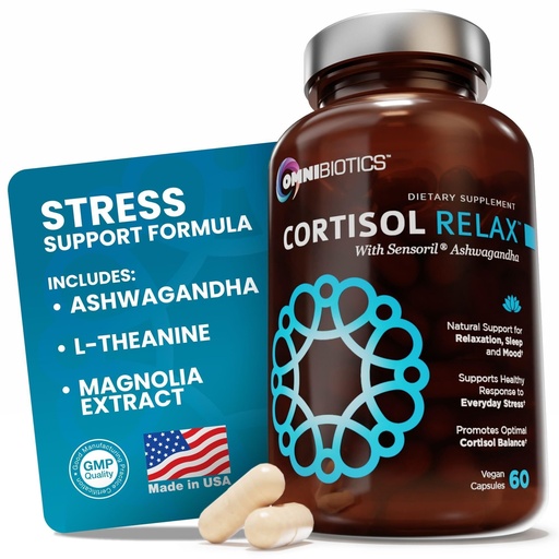 [BRSRO2YEAUHGGYL6] OmniBiotics Cortisol Supplement for Women and Men - High Cortisol Manager with Ashwagandha, L-Theanine, Magnolia Extract, Phosphatidylserine to Support Relaxation, Calm, Detox - 60 Vegan Capsules