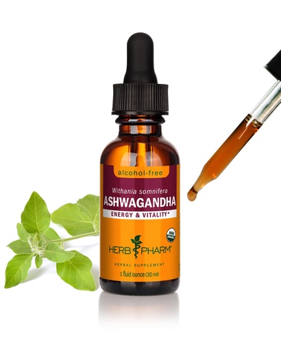 [BRSWGGIZBUMAY2AU] Herb Pharm Organic Ashwagandha Liquid Extract, Alcohol-Free: Mood Support Supplement, Vegan Ashwagandha Root Glycerite, Tasty Non-Bitter Adaptogen Extract for Adults, Non-GMO, 1 Oz