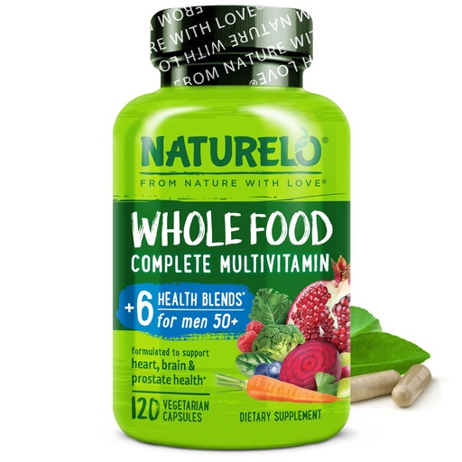 [BRSWGHQNA4BAK2TA] NATURELO Whole Food Multivitamin for Men 50+ - with Vitamins, Minerals, Organic Herbal Extracts - Vegan Vegetarian - for Energy, Brain, Heart and Eye Health - 120 Capsules