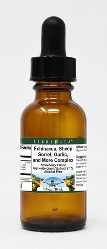 [BRSWGEIDB5YBSHY7] Terravita Echinacea, Sheep Sorrel, Garlic, and More Complex Glycerite Liquid Extract (1:5) - Strawberry Flavored (1 oz, ZIN: 523692)