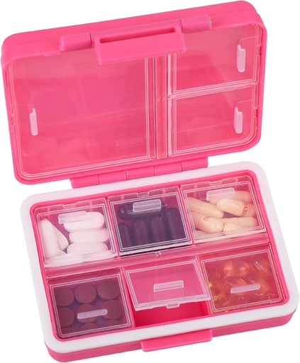 [BRSROEIKCUOW2AY6] 9 -Grid Pill Organizer, Bærbar Pill Box, Store Kapacitet Compartments, Travel Pill Container, Medicin Dispenser, Pill Purse, Pill sag for vitaminer, fiskeolier eller kosttilskud (Rose)