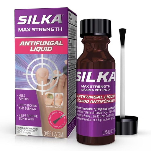 [BRSW2BTQOVYQ4CQ2] SILKA Max Strength Antifungal Liquid for Toenail Health with Brush Applicator, Results in 1 Week, Nail Fungus Treatment for Damaged Toenails, Athlete's Foot Treatment, Tolnaftate 1% 0.45 Fl Oz