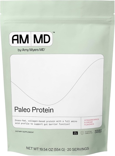 [BRSRACYLOEBGAA36] Amy Myers MD Paleo Protein Powder - Strawberries & Cream, 20 Servings - Collagen-Based Gut Function Support - Gluten-Free & Non-Dairy Protein Supplement