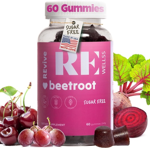 [BRSROAYRDMMREDY3] Beet Root Gummies with Grape Seed Extract Energy Supplements I Sugar Free Nitric Oxide Supplements for Men & Women I Overall Health & Blood Pressure Support I 60 Gummies - Cherry Flavor
