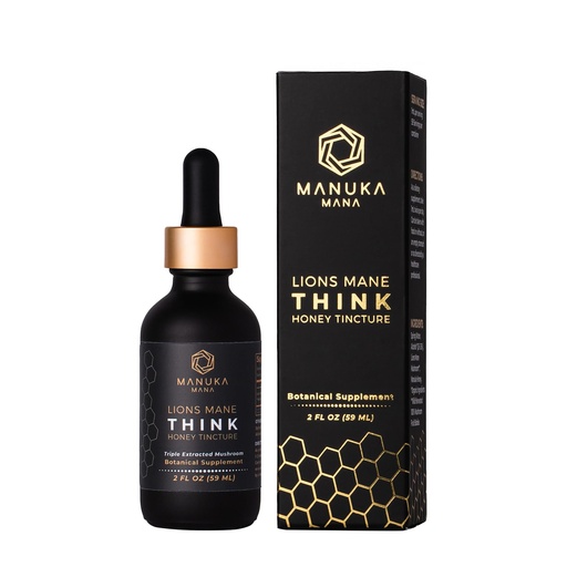 [BRSROGD2C4FB6AD7] Lions Mane Think Honey Tincture USA Wild Harvested Lions Mane, Triple Extracted Tincture, Manuka Honey (MGO 150+), 100% Fruiting Body, 2 fl oz (60 Servings)