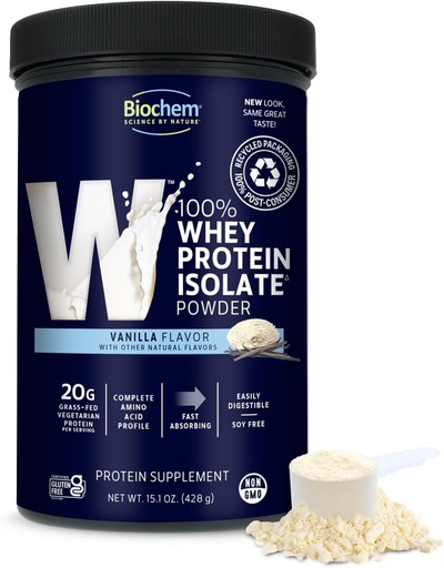[BRSWIYT6DEGWGELK] Biochem 100% Whey Isolate Protein - Vanilla Flavor - 15.1 Ounce - Подкрепете имунната система - Easy Digestible - Освежаващ вкус - 20 гр. вегетариански протеин - Аминокиселини