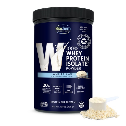 [BRSWIYT6DEGWGELK] Biochem 100% Whey Isolate Protein - Vanilla Flavor - 15.1 Ounce - Supports Immune Health - Easily Digestible - Refreshing Taste - 20g Vegetarian Protein - Amino Acids