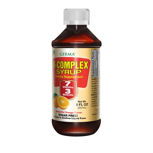 [BRSWGGIRO4PBYG3G] Germa B-Complex Syrup. Dietary Supplement. Bone Health, Growth and Development Aid. Sugar Free. Orange Flavor. 8 oz
