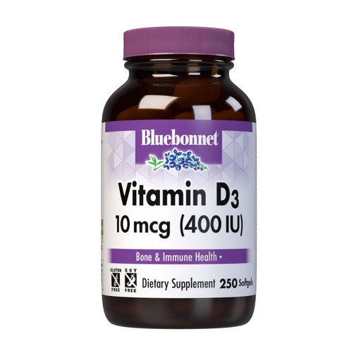 [BRSWIYQZBQJR2234] BlueBonnet Vitamin D3 400 IU Vegetable Capsules, 250 Count (743715003071)