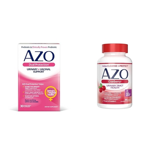[BRSROAIKDIIROCLA] AZO Dual Protection | Urinary + Vaginal Support* | Prebiotic Plus Clinically Proven Women's Probiotic | Starts Working Within 24 Hours | Non-GMO | 30 Count & Cranberry Urinary Tract Health Supplement