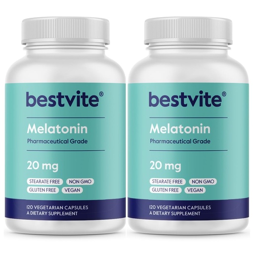 [BRSWY2YYPN6GAHIV] BESTVITE Melatonin 20mg (240 Vegetarian Capsules) (120 x 2) - No Stearates - Vegan - Non GMO - Gluten Free