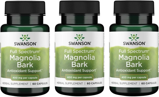 [BRSWGFD3B4IA2CI3] Swanson Magnolia Bark - Herbal Supplement Traditionally Used to Promote Nervous System & Digestive Health Support - May Promote Respiratory Health & Stress Support - (60 Capsules, 400mg Each) (3 Pack)