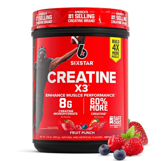 [BRSRMCQECMFQME3X] Six Star Creatine Monohydrate Powder, X3 (Fruit Punch) - Flavored Creatine HCl Powder Monohydrate Supplement for Muscle Building & Performance - Post Workout Supplement for Men & Women - 30 Servings