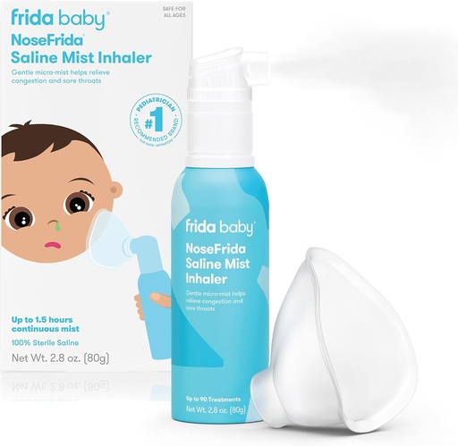 [BRSROBL2CAOWE3Q2] Frida Baby NoseFrida Saline Mist Nasal Inhaler, Decongestant Spray for Congestion & Allergy Relief for Babies + Kids, Nasal Saline Spray, Soothes Stuffy Nose & Sore Throat, Includes Mask