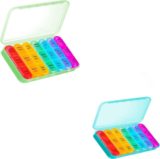 [BRSROZQFCUIRQHIY] Asprink Green og Cyan 370 Pill Organizer 3 gange om dagen - Ugentlig Pill Box 3 gange om dagen, Daily Pill Box 7 dag Medicine Organizer