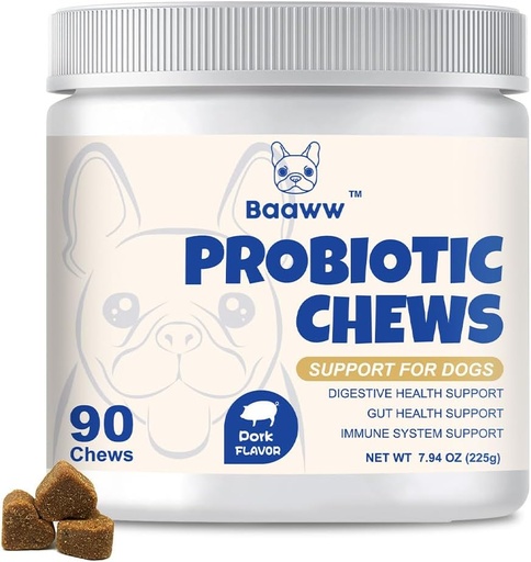 [BRSROH3YAAHAE2Q6] Probiotics for Dogs - Improve Itchy Skin, Ears, Yeast Balance, Allergies,Health Immunity, Dog Gut Health, Digestive Health with Prebiotics, Dogs Probiotics, Reduce Diarrhea, 90 Chews (Pork)