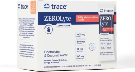 [BRSRMCQKBUMA4D3V] Trace Minerals ZeroLyte - Natrium & Elektrolyt Replenishment - Energy & Hydration Support Drink Powder - Nerve & Muscle Function Support - Salzige Wassermelone, 30 Packungen (30 Portionen)