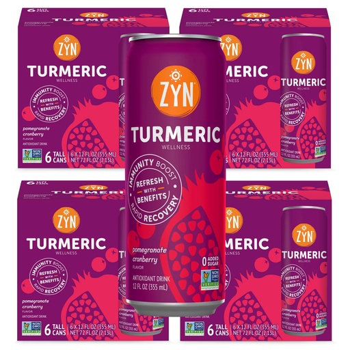 [BRSRMGQRAFYQ4HLO] ZYN Turmeric Wellness Drink (24 Pack), Pomegranate Cranberry Flavored Turmeric Curcumin Drink with Black Pepper, No Added Sugar, Low Carb & Low Calorie Drink, Clean Alternative